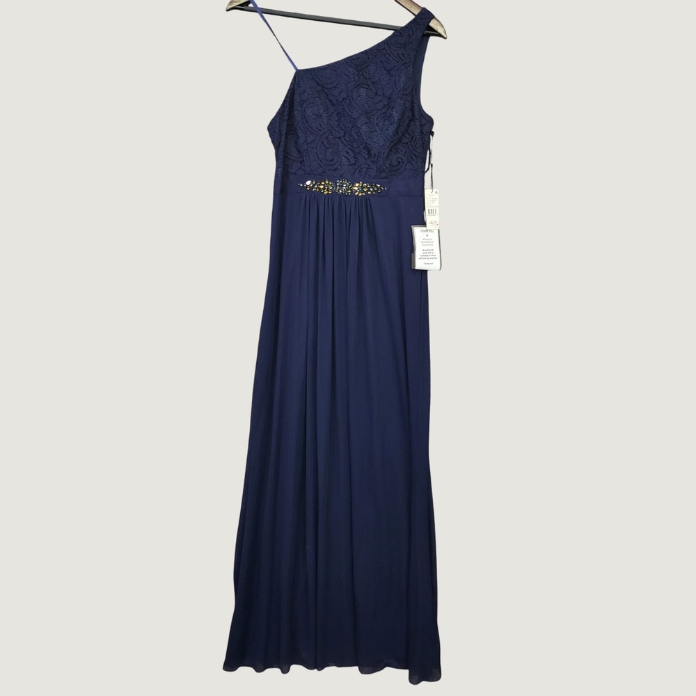 Adrianna Papell Gown Women 4 Midnight Blue NWT One Shoulder Lace AP1E200451
